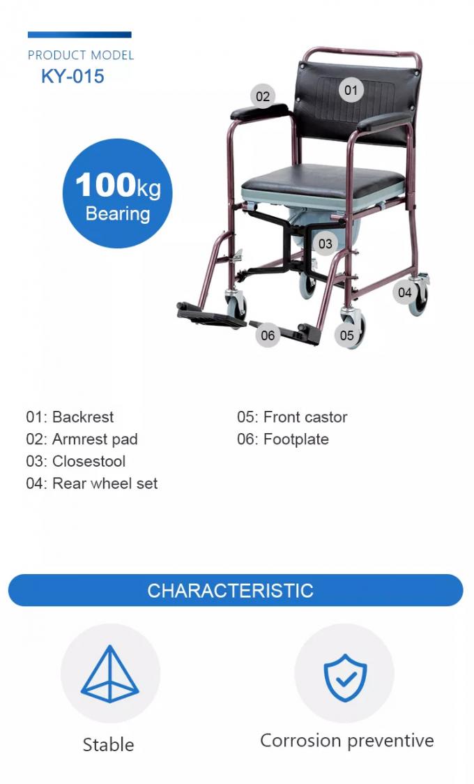 Bedside Folding Toilet Commode Wheelchair , PVC Wheelchair For Shower