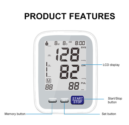 5v Aa Battery Automatic Upper Arm Blood Pressure Monitor LCD Home Cuff