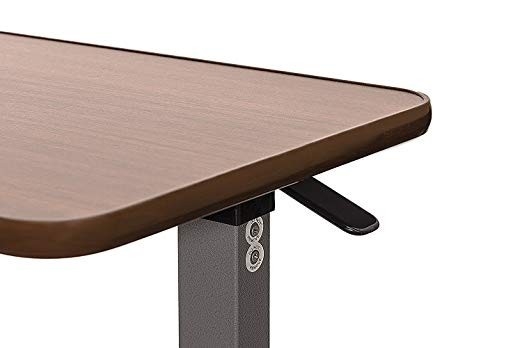 19 Speed Walnut Adjustable Over Bed Laptop Table Wood Grain Medical Bedside With Wheels