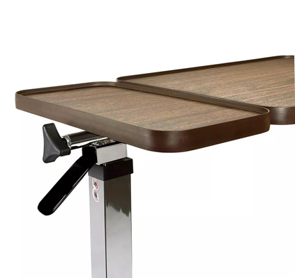 Rotatable Double Adjustable Overbed Bedside Table With Wheels Wood Medical