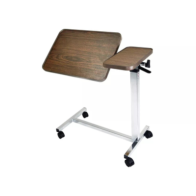 Rotatable Double Adjustable Overbed Bedside Table With Wheels Wood Medical