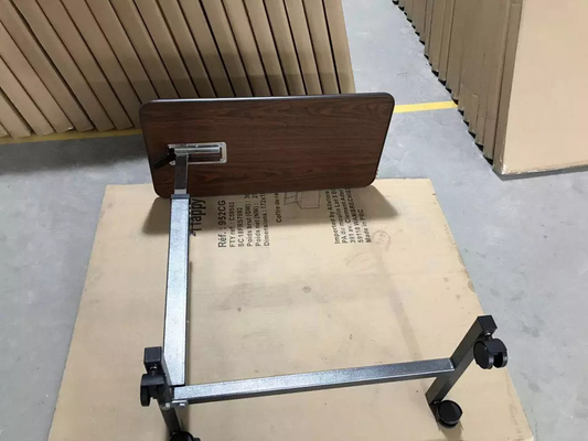 Stainless Steel Adjustable Overbed Tray With Wheels Brake Rolling Laptop Bed Table