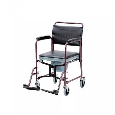 Bedside Folding Toilet Commode Wheelchair , PVC Wheelchair For Shower And Toilet