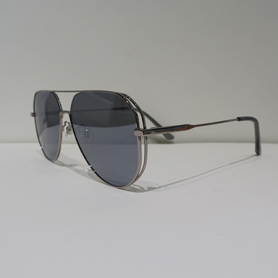 Metal Anti Reflective Sunglasses Classic , Round Double Bridge Polarized Sunglasses